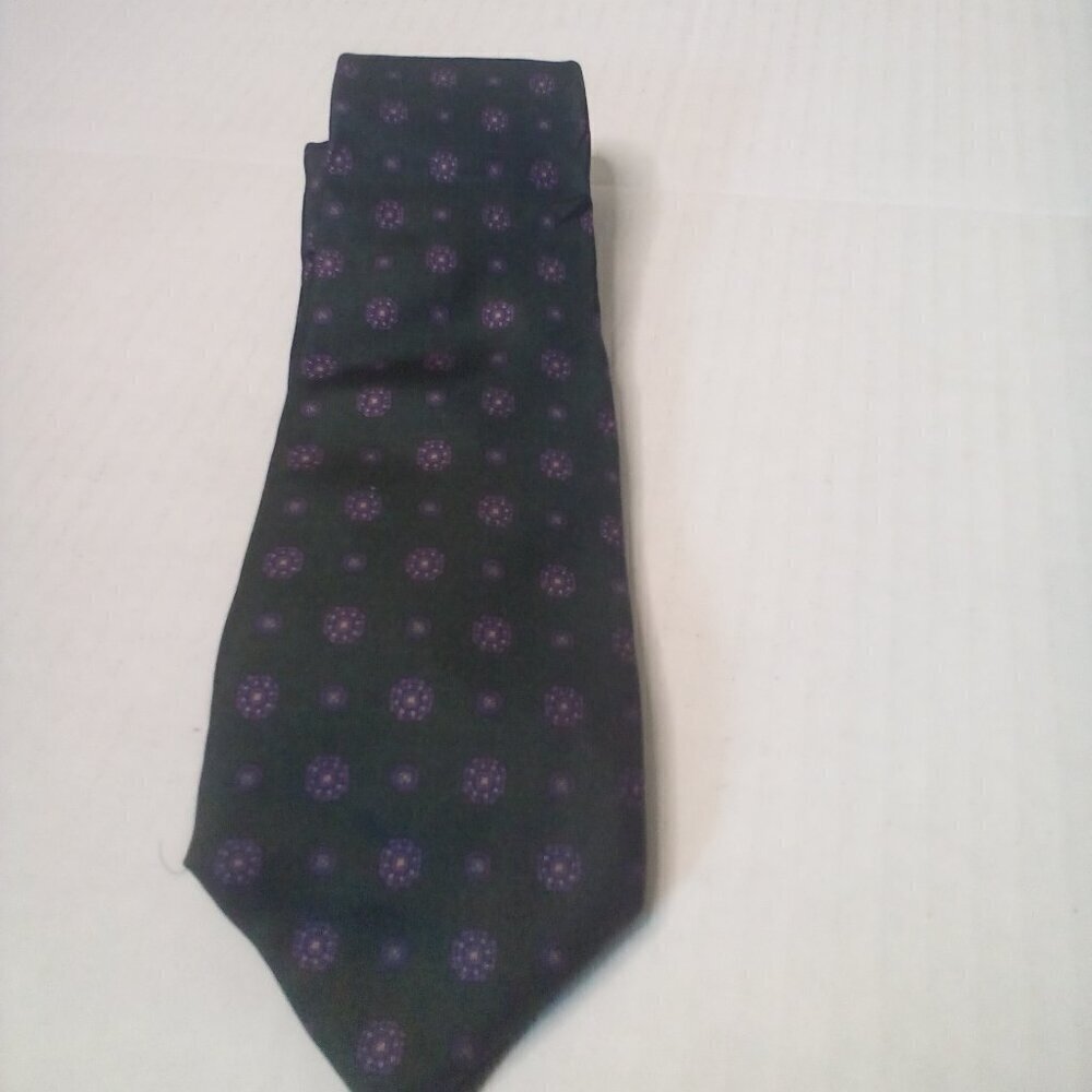 Paco Rabanne Tie Necktie 100% Silk Pattern Green Purple